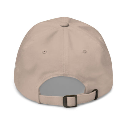 Beige adjustable dad hat with Make Solana Great Again and Trump Meme Coin embroidered design