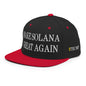 Black and red baseball cap with embroidered make solana great and trump meme coin logos