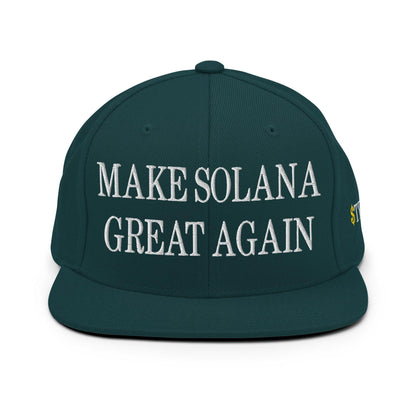 Dark green baseball cap with embroidered official Trump meme coin design for Make Solana Great Again