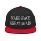 Make Space Great Again Embroidered Flat Bill Brim Snapback Hat - Black/ Red