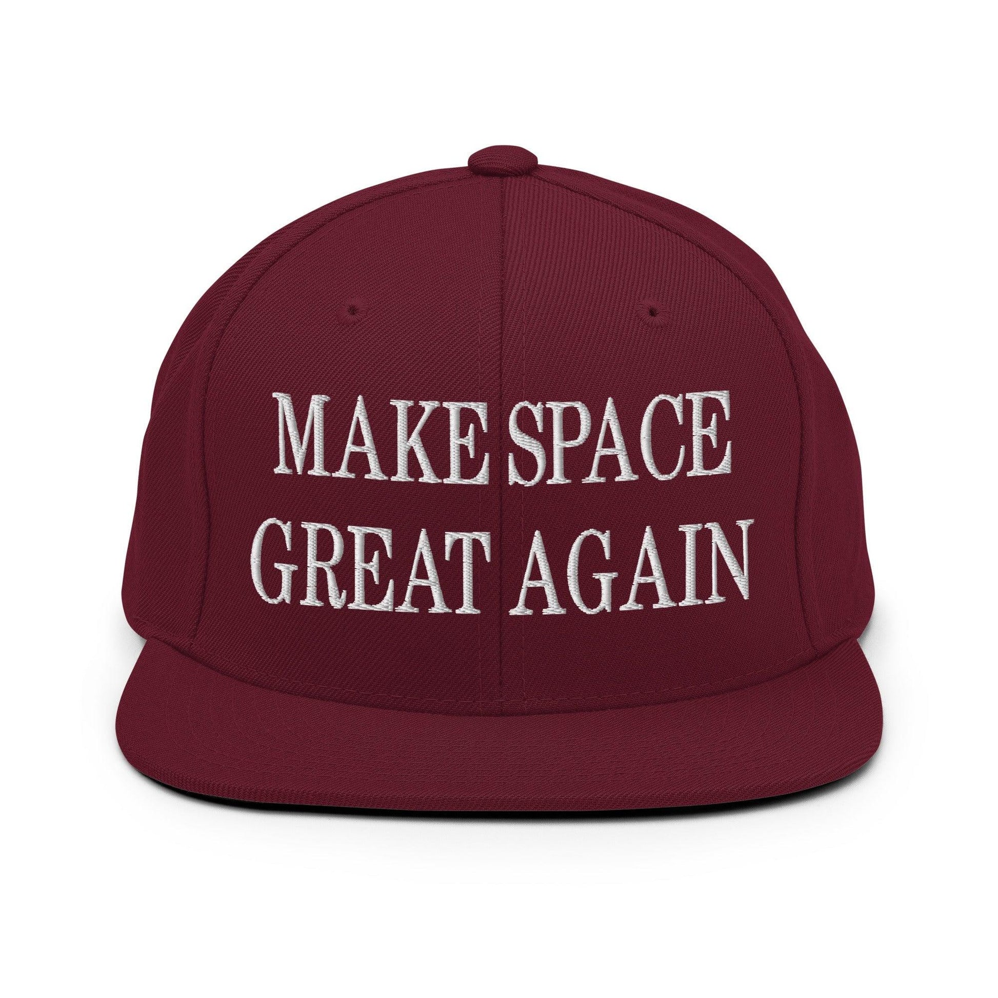 Make Space Great Again Embroidered Flat Bill Brim Snapback Hat - Maroon