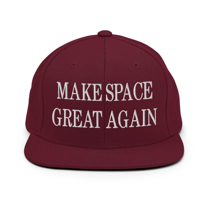 Make Space Great Again Embroidered Flat Bill Brim Snapback Hat - Maroon