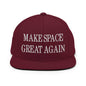 Make Space Great Again Embroidered Flat Bill Brim Snapback Hat - Maroon
