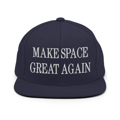 Make Space Great Again Embroidered Flat Bill Brim Snapback Hat - Navy