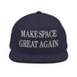 Make Space Great Again Embroidered Flat Bill Brim Snapback Hat - Navy