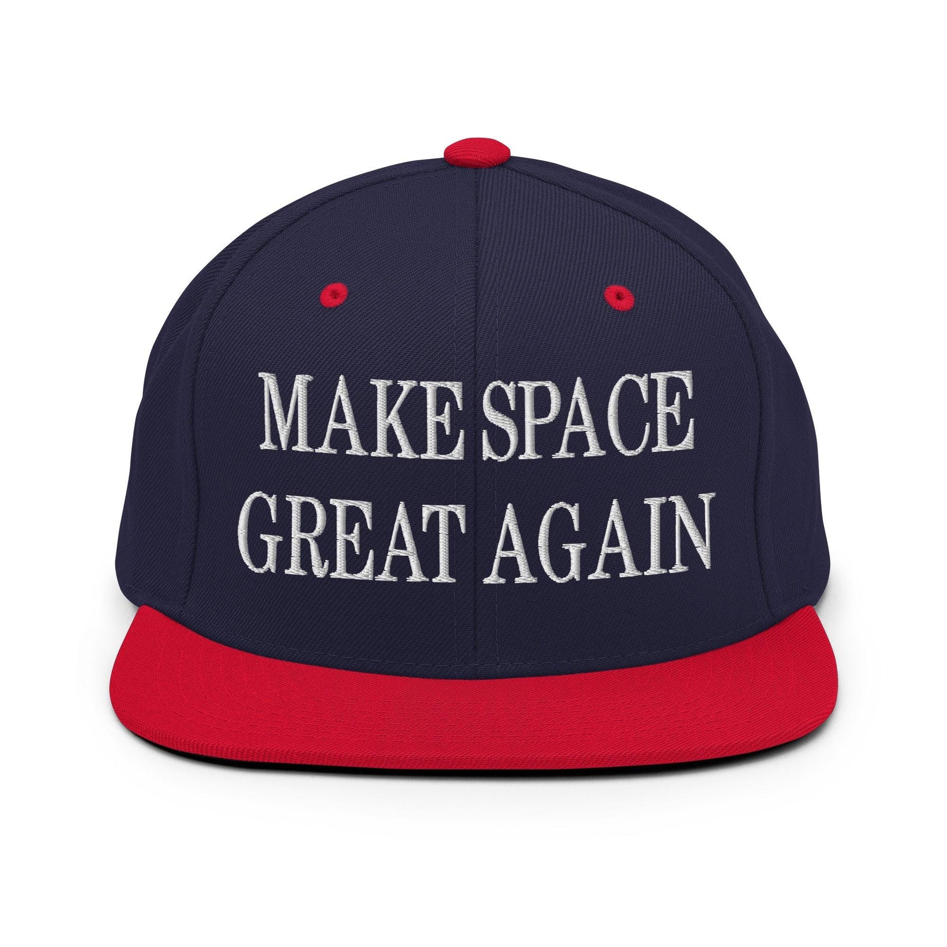 Make Space Great Again Embroidered Flat Bill Brim Snapback Hat - Navy/ Red