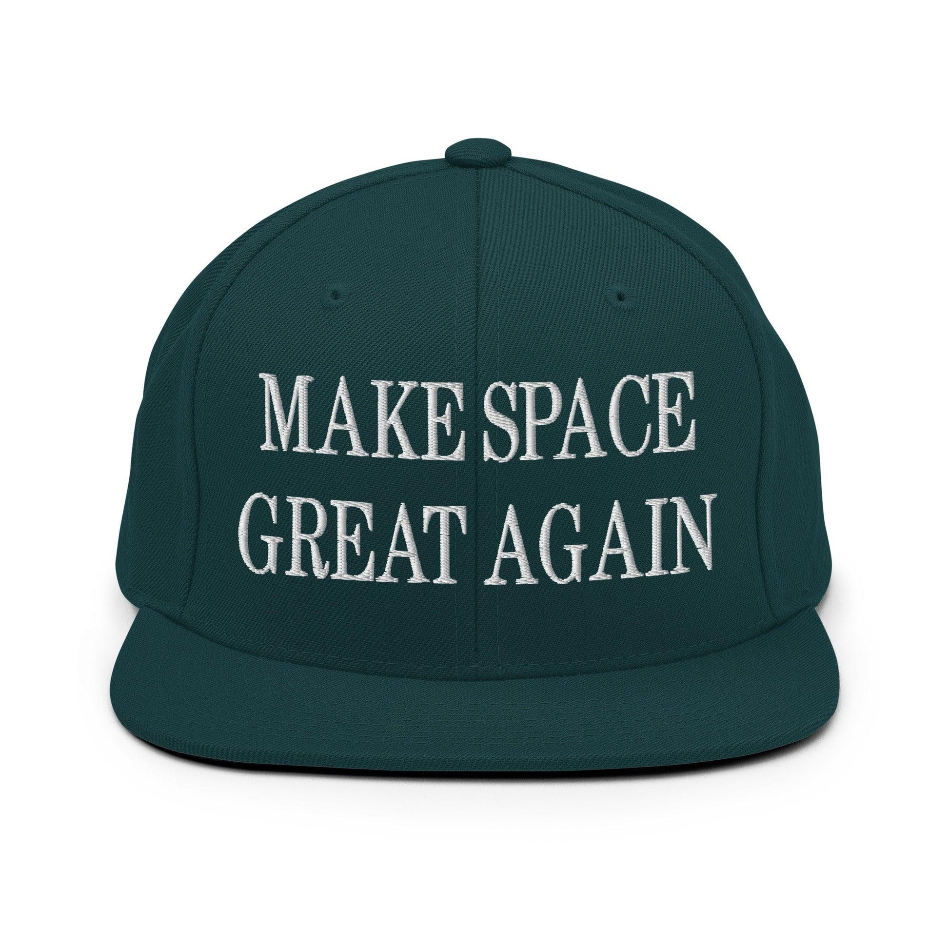Make Space Great Again Embroidered Flat Bill Brim Snapback Hat - Spruce