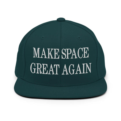 Make Space Great Again Embroidered Flat Bill Brim Snapback Hat - Spruce