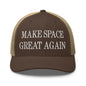 Make Space Great Again Embroidered Mesh Trucker Hat - Brown/ Khaki
