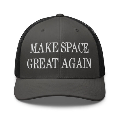 Make Space Great Again Embroidered Mesh Trucker Hat - Charcoal/ Black