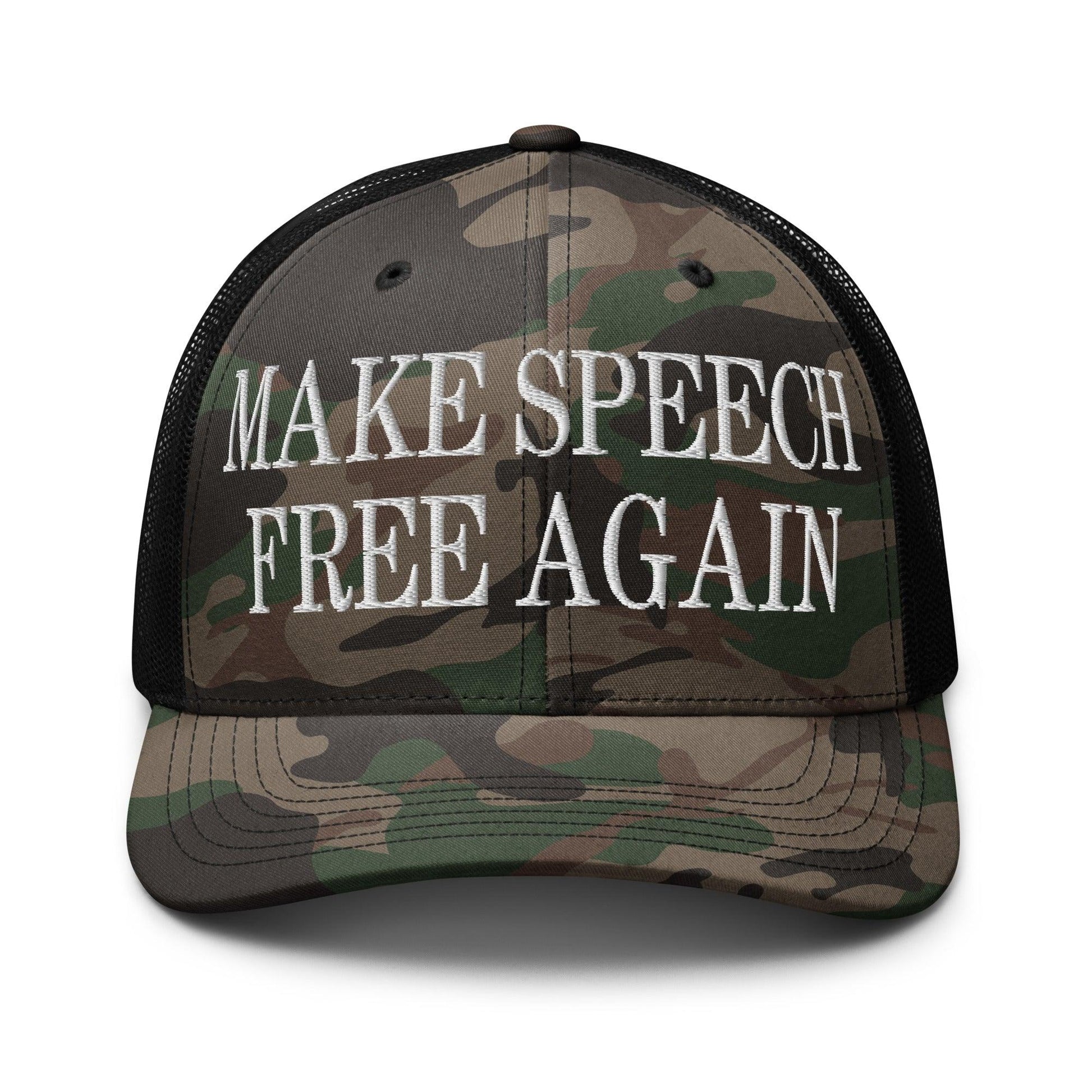 Make Speech Free Again Camo Trucker Hat - Camo/Black - Headwear