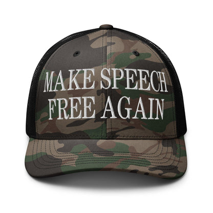 Make Speech Free Again Camo Trucker Hat - Camo/Black - Headwear