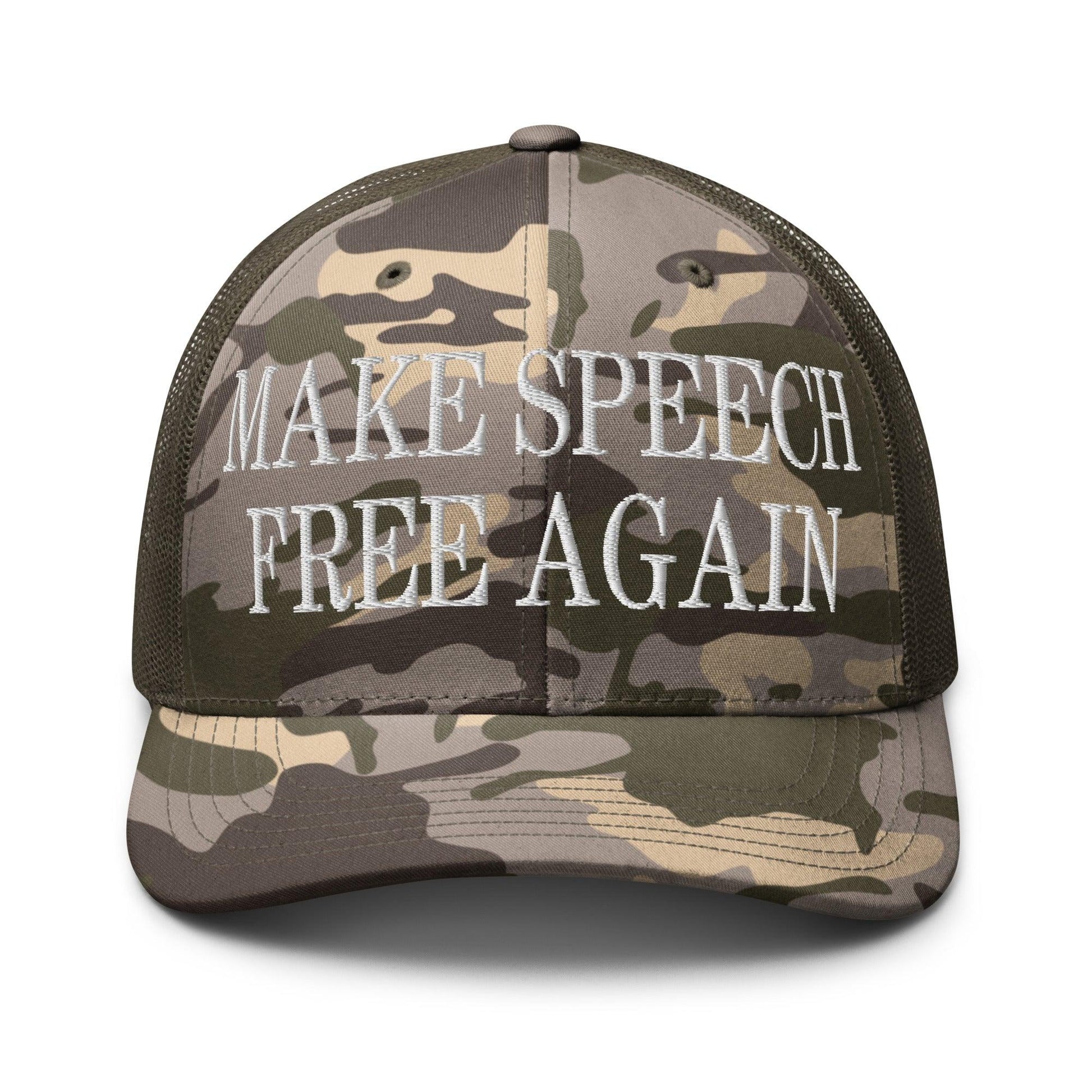 Make Speech Free Again Camo Trucker Hat - Camo/Olive - Headwear