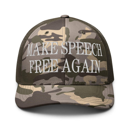 Make Speech Free Again Camo Trucker Hat - Camo/Olive - Headwear