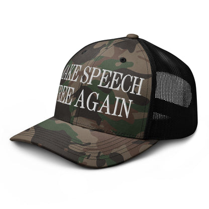 Make Speech Free Again Camo Trucker Hat - Headwear