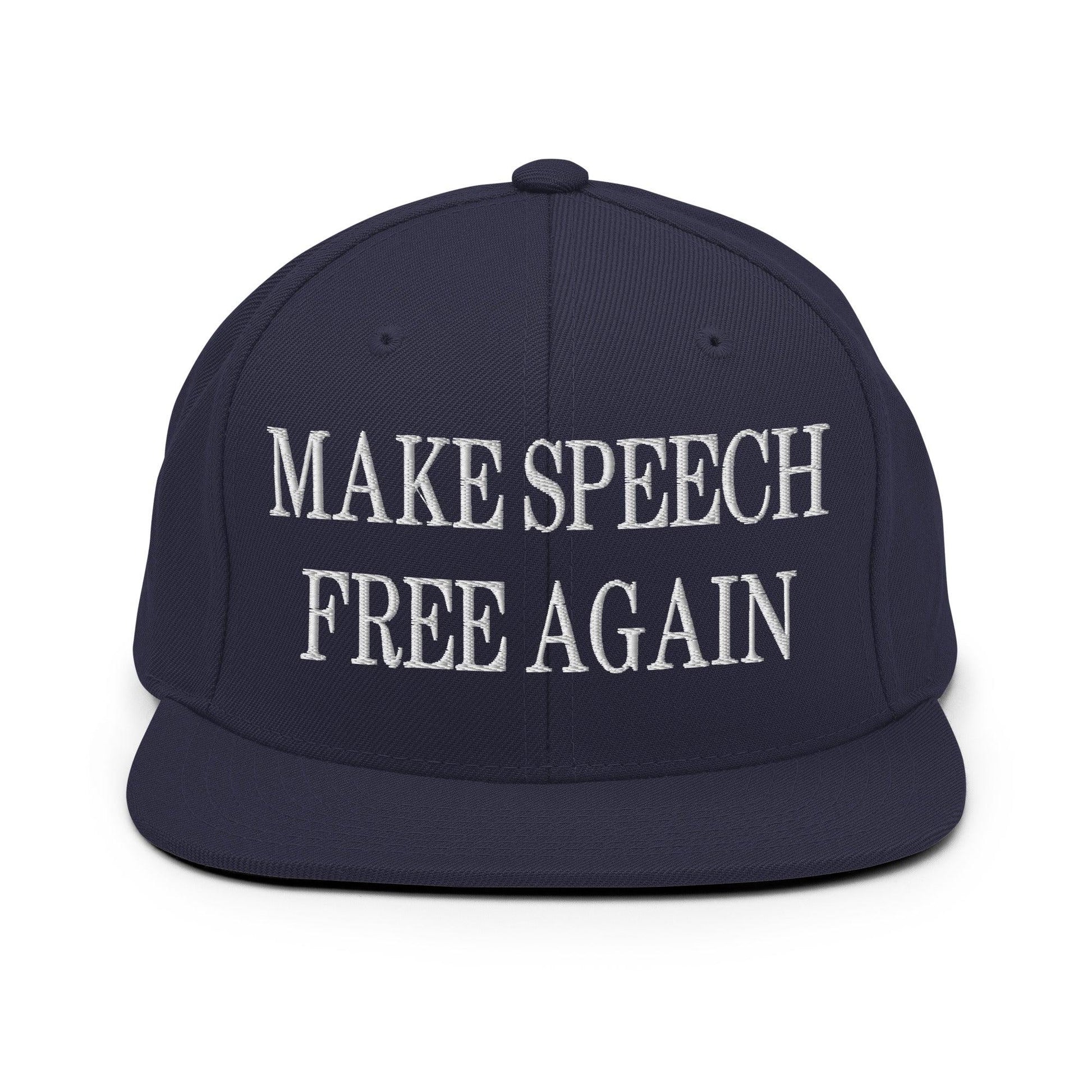 Make Speech Free Again Embroidered Flat Bill Brim Snapback Hat - Navy
