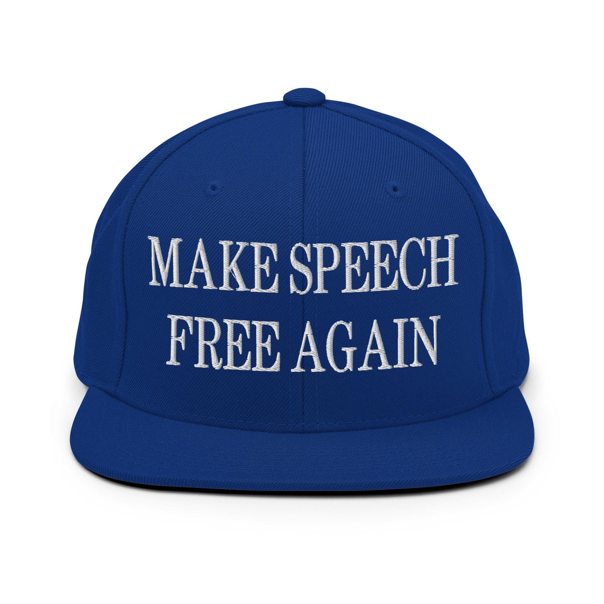 Make Speech Free Again Embroidered Flat Bill Brim Snapback Hat - Royal Blue