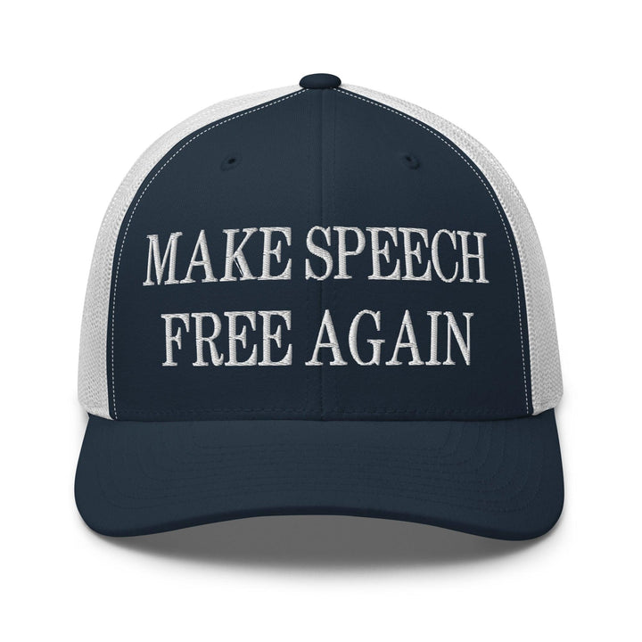 Make Speech Free Again Embroidered Mesh Trucker Hat - Navy/ White