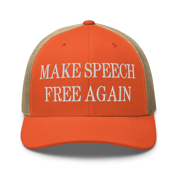 Make Speech Free Again Embroidered Mesh Trucker Hat - Rustic Orange/ Khaki