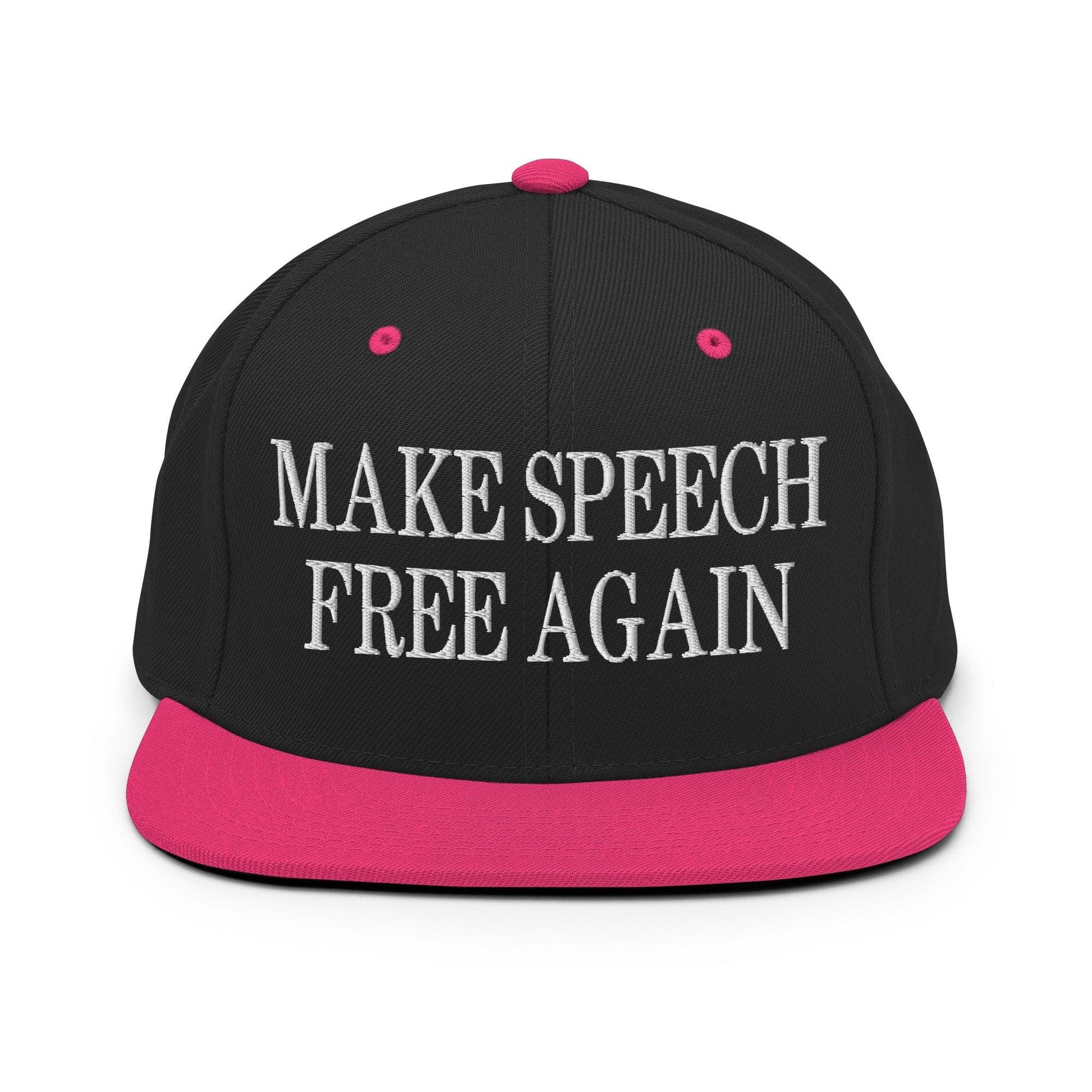 Make Speech Free Again Flat Bill Brim Snapback Hat - Black/ Neon Pink - Headwear