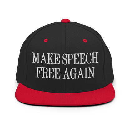 Make Speech Free Again Flat Bill Brim Snapback Hat - Black/ Red - Headwear