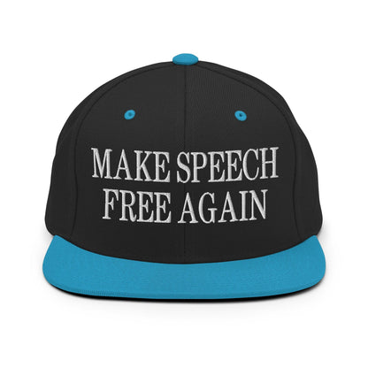 Make Speech Free Again Flat Bill Brim Snapback Hat - Black/ Teal - Headwear