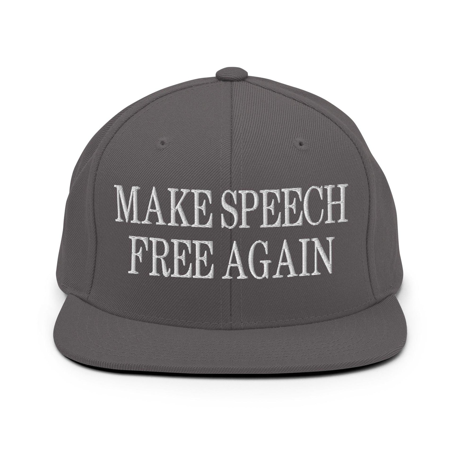 Make Speech Free Again Flat Bill Brim Snapback Hat - Dark Grey - Headwear
