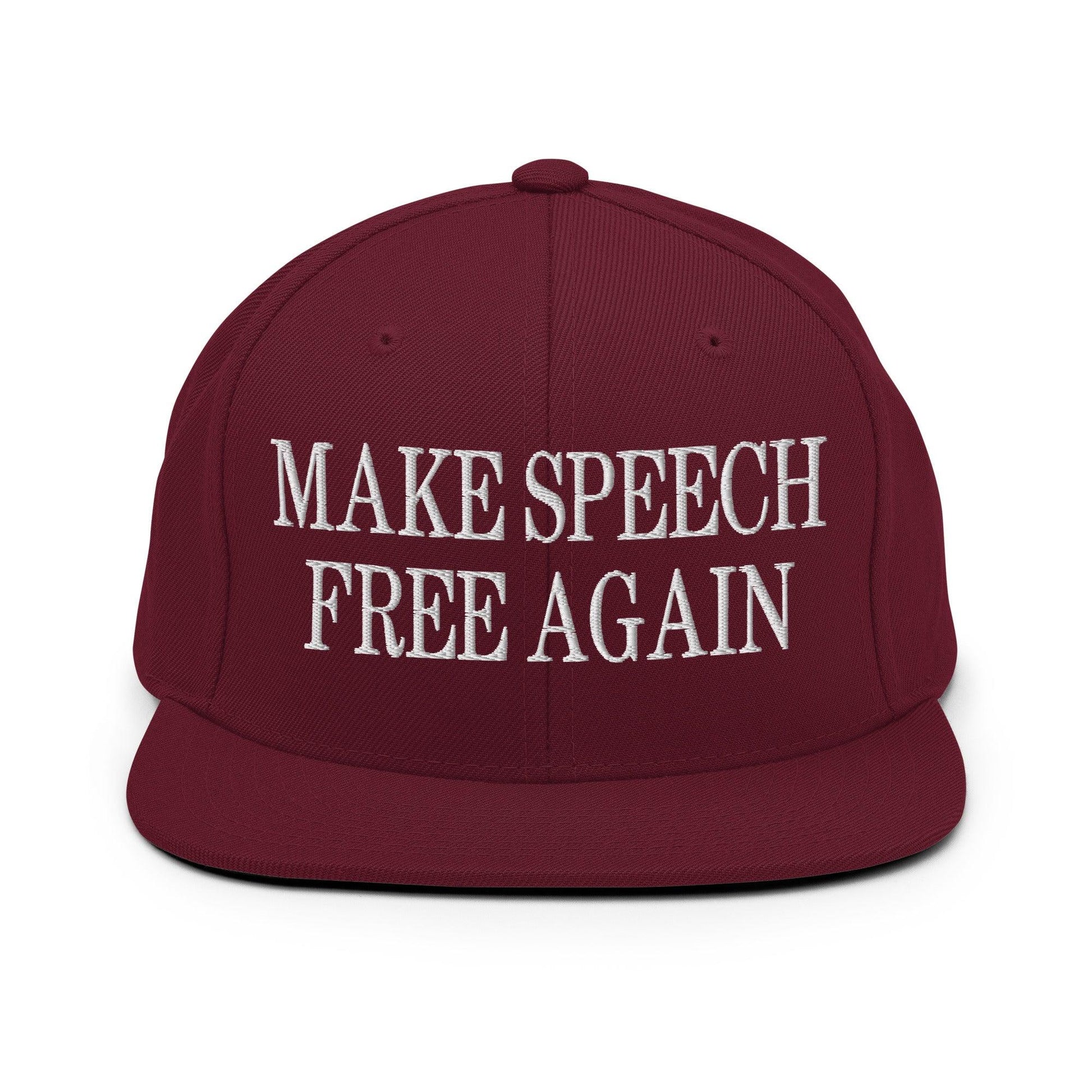 Make Speech Free Again Flat Bill Brim Snapback Hat - Maroon - Headwear