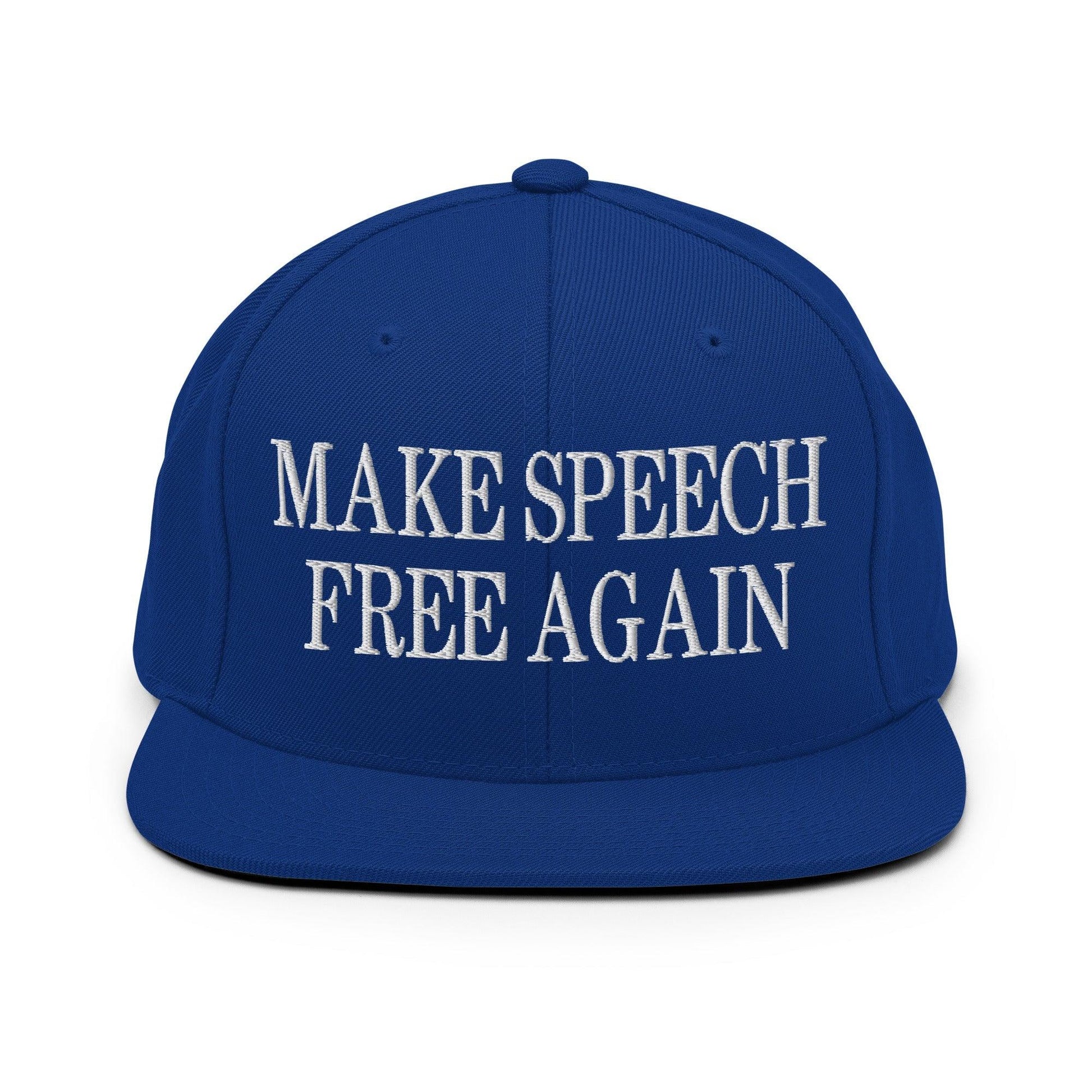 Make Speech Free Again Flat Bill Brim Snapback Hat - Royal Blue - Headwear