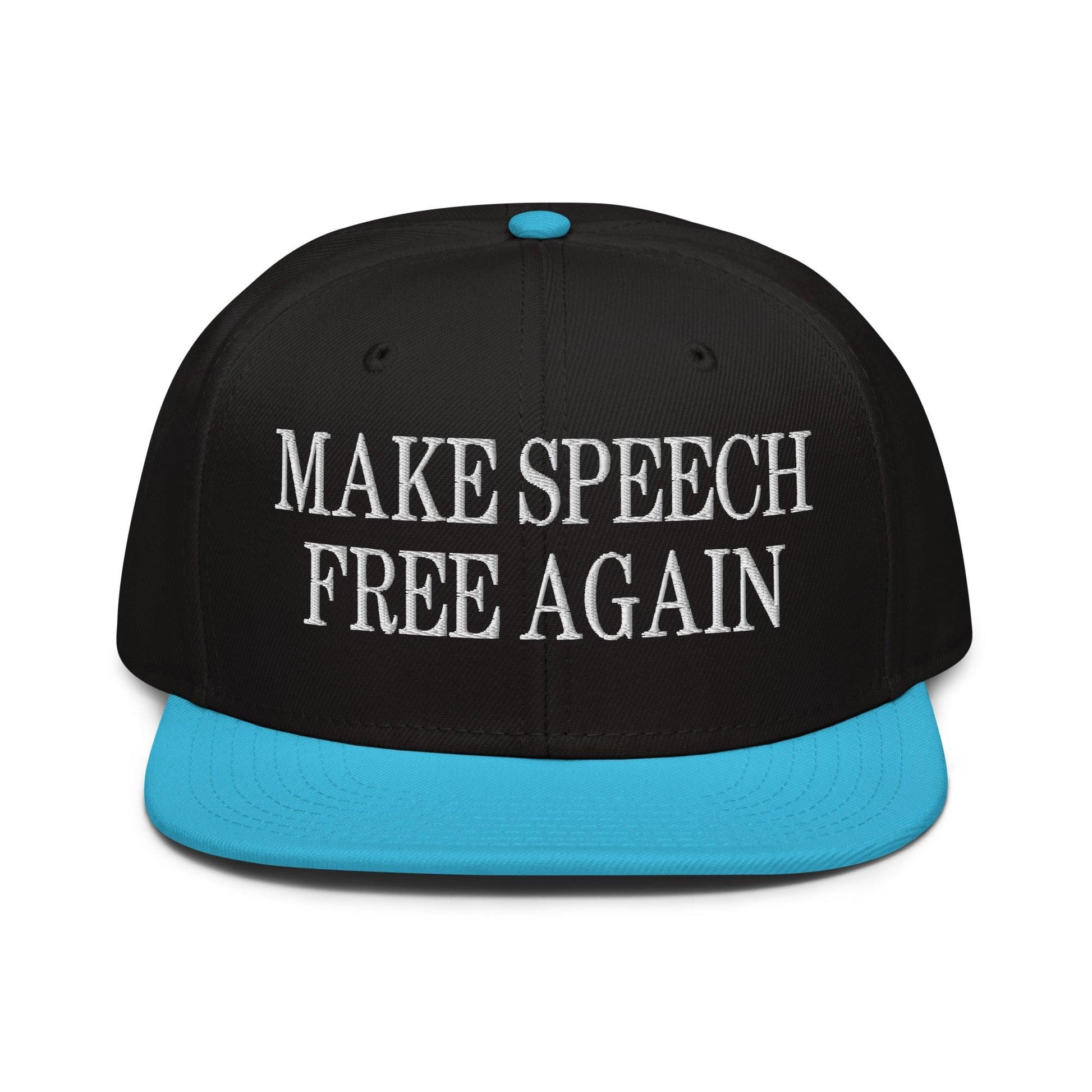 Make Speech Free Again High Crown Snapback Hat - Aqua blue / Black / Headwear