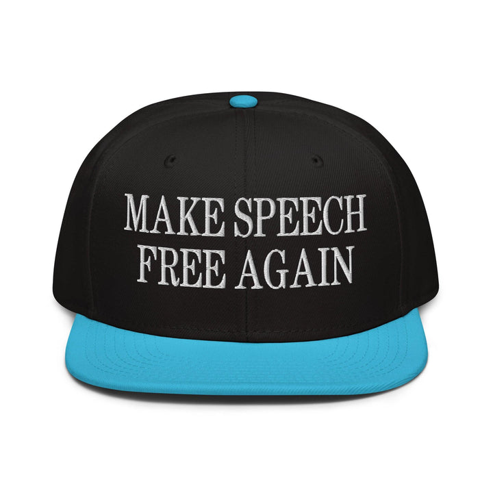 Make Speech Free Again High Crown Snapback Hat - Aqua blue / Black / Black