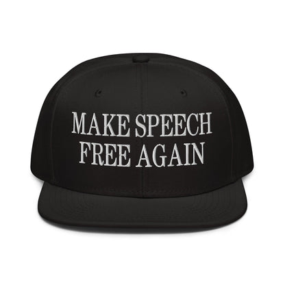 Make Speech Free Again High Crown Snapback Hat - Black - Headwear