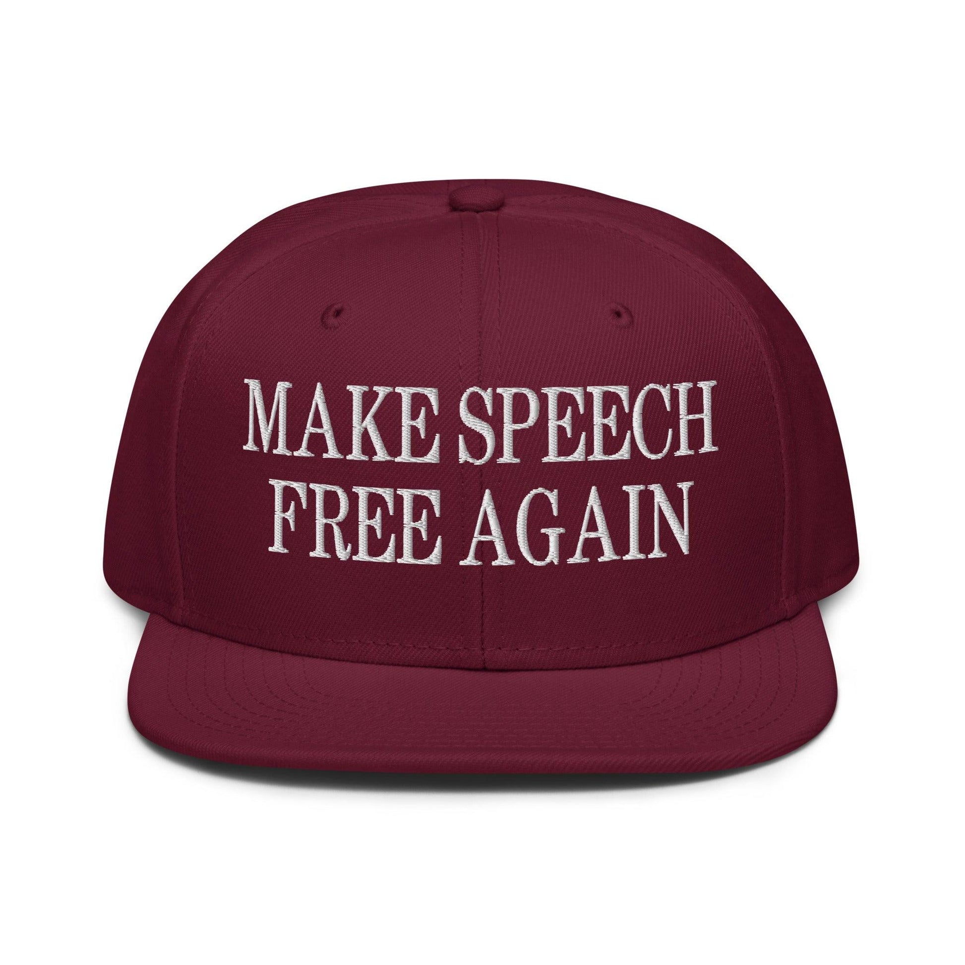 Make Speech Free Again High Crown Snapback Hat - Burgundy maroon - Headwear