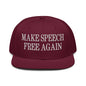 Make Speech Free Again High Crown Snapback Hat - Burgundy maroon - Headwear