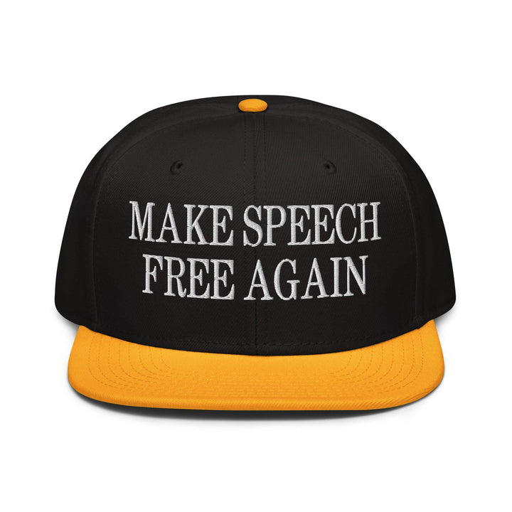 Make Speech Free Again High Crown Snapback Hat - Gold / Black / Black