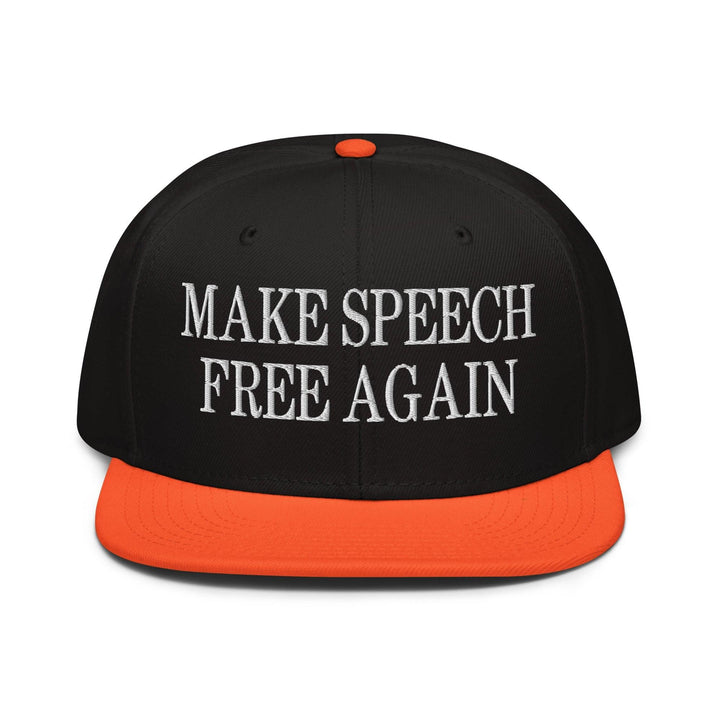 Make Speech Free Again High Crown Snapback Hat - Orange / Black / Black