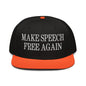 Make Speech Free Again High Crown Snapback Hat - Orange / Black / Headwear