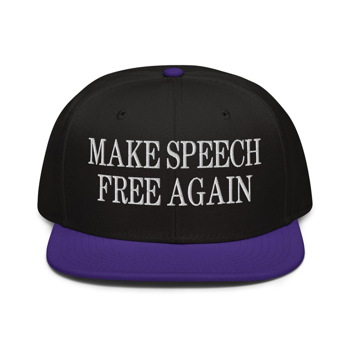 Make Speech Free Again High Crown Snapback Hat - Purple / Black / Black