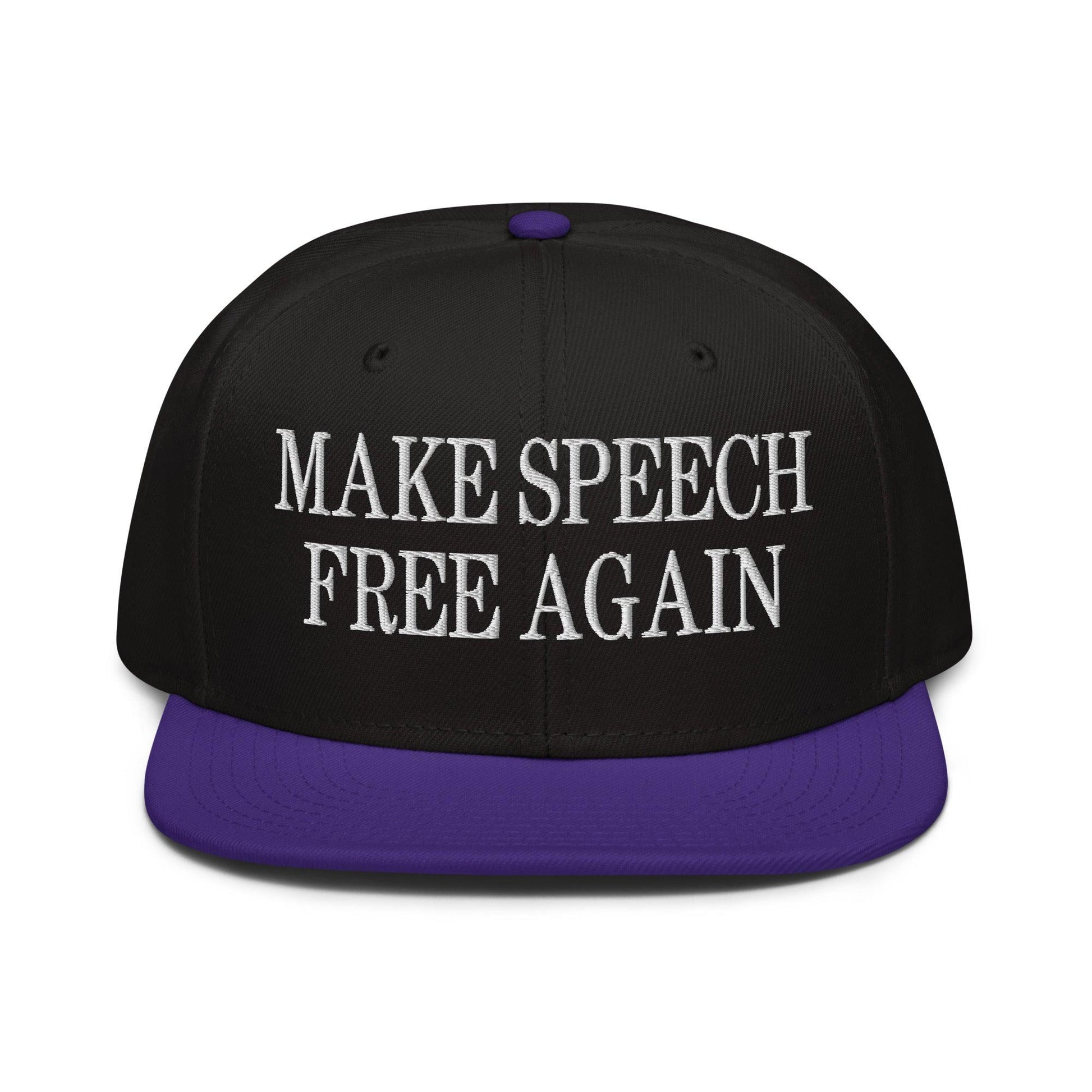 Make Speech Free Again High Crown Snapback Hat - Purple / Black / Headwear