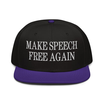 Make Speech Free Again High Crown Snapback Hat - Purple / Black / Headwear