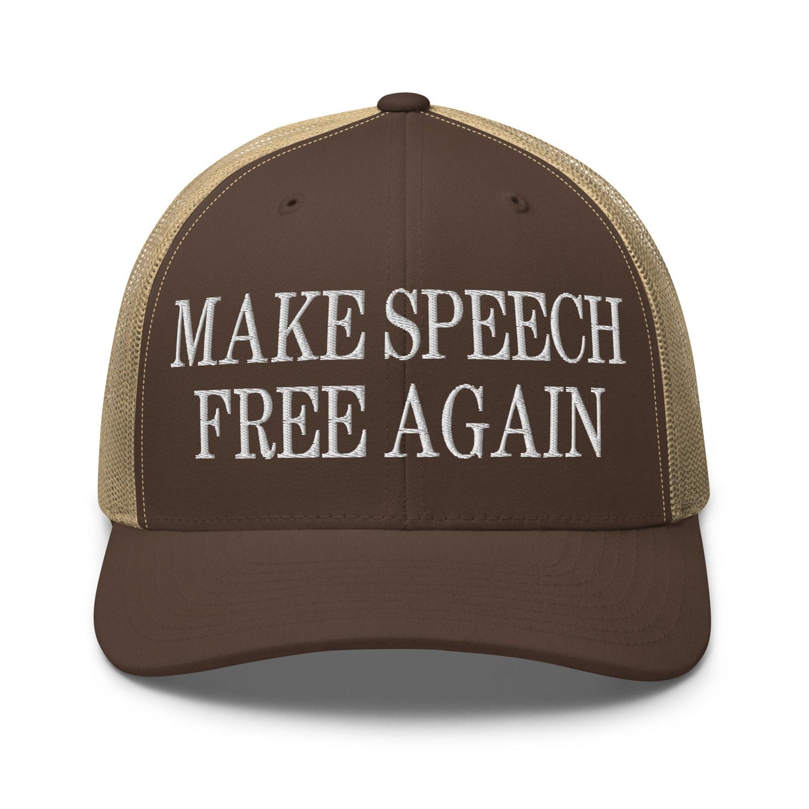 Make Speech Free Again Retro Trucker Hat - Brown/ Khaki