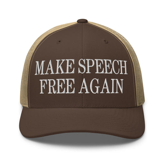 Make Speech Free Again Retro Trucker Hat - Brown/ Khaki