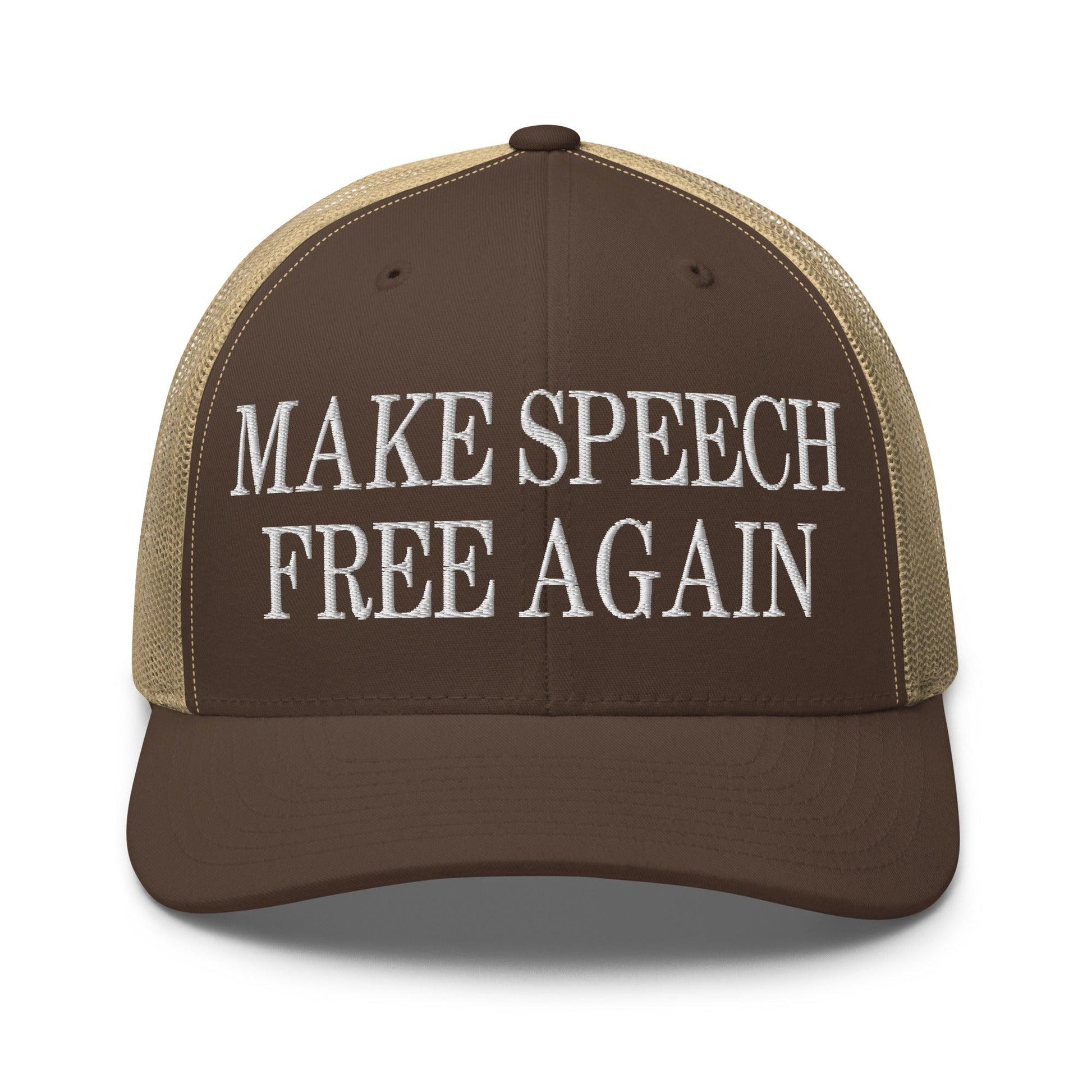 Make Speech Free Again Retro Trucker Hat - Brown/ Khaki - Headwear