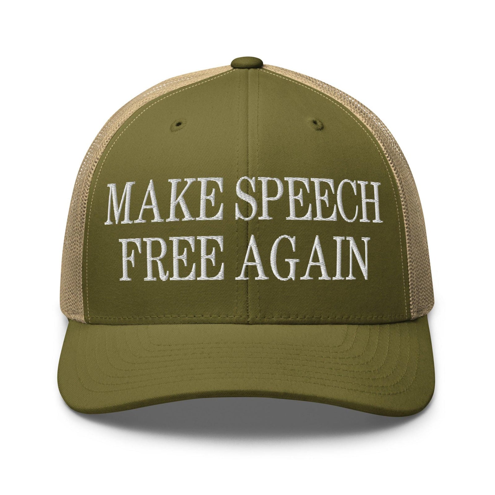 Make Speech Free Again Retro Trucker Hat - Moss/ Khaki