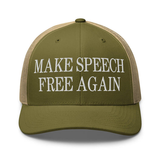 Make Speech Free Again Retro Trucker Hat - Moss/ Khaki