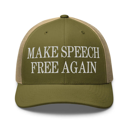 Make Speech Free Again Retro Trucker Hat - Moss/ Khaki - Headwear