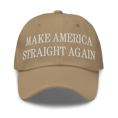 Make Us Straight Again Embroidered Dad Hat - Khaki