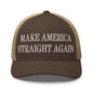 Make Us Straight Again Embroidered Mesh Trucker Hat - Brown/ Khaki