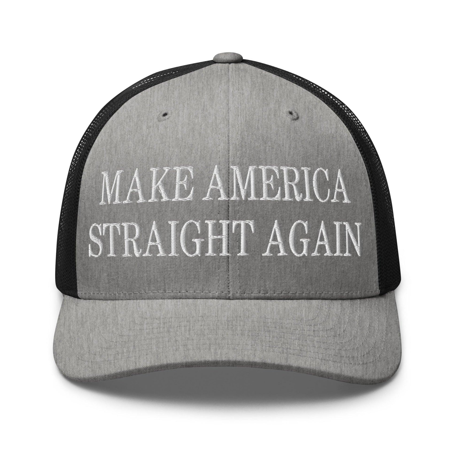 Make Us Straight Again Embroidered Mesh Trucker Hat - Heather/ Black