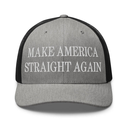 Make Us Straight Again Embroidered Mesh Trucker Hat - Heather/ Black